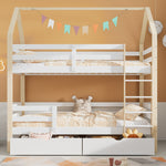 Children's House Bed 90x200cm with Large Drawers Pine Wood white+wood color