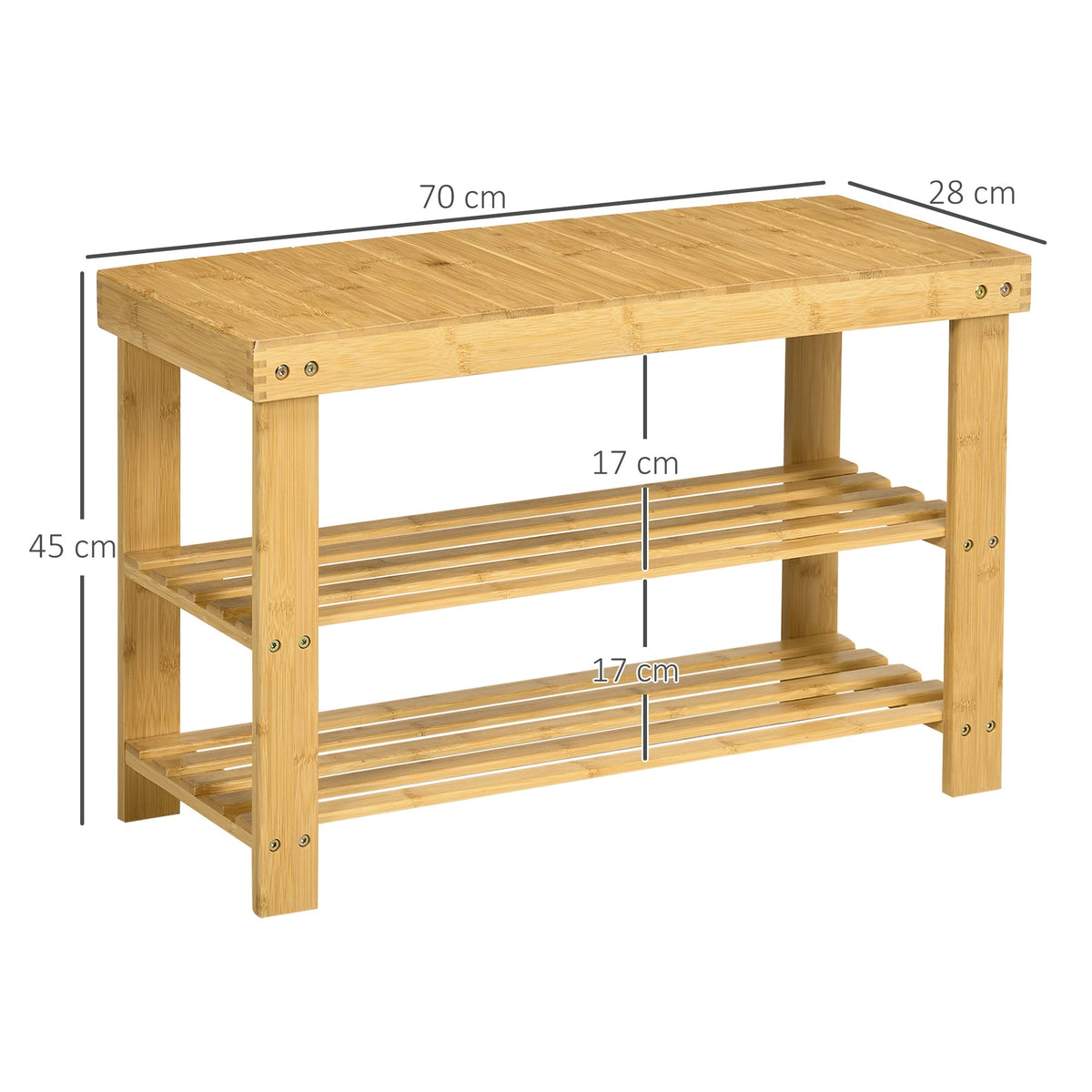 Bamboo Shoe Bench, 3-Tier 6 Pairs 70x28x45cm, Natural