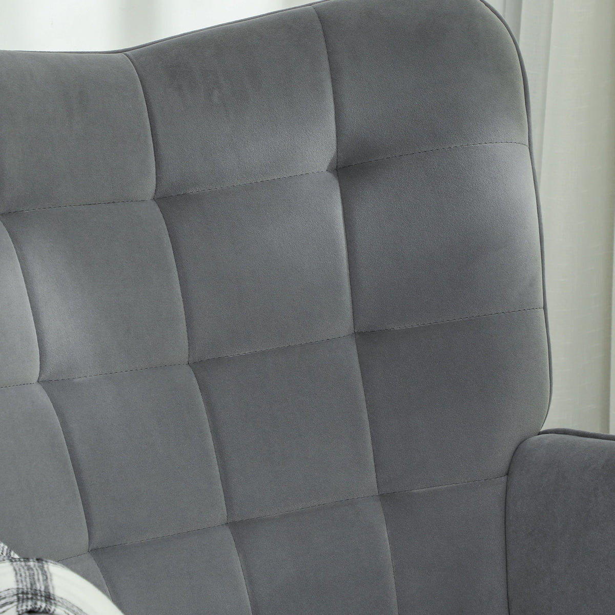 Rocking Chair Armchair with Wooden Runners, Velvet Look, Dark Grey