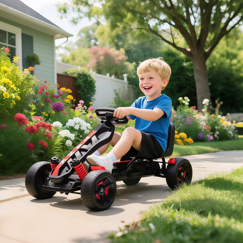Go-kart Pedal Car for Kids with Brake and Non-slip Wheels, Metal Frame, Red