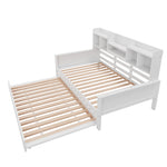Extendable Sofa Bed 90x200cm with Pull-Out Bed & Storage, White Wood