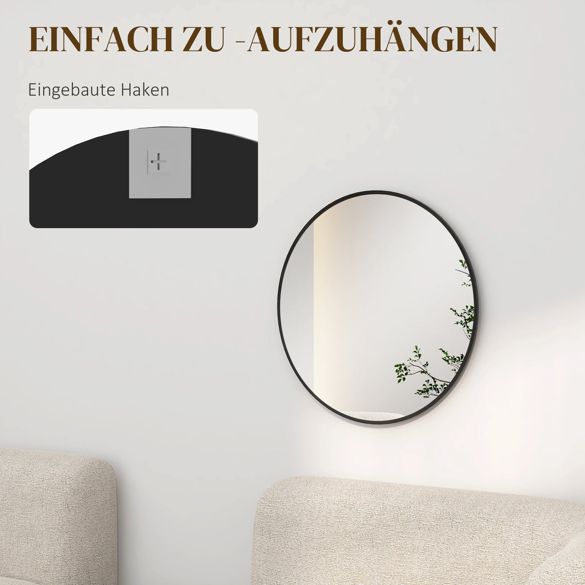 Wall Mirror, Round Bathroom 60x60cm, Black Aluminum