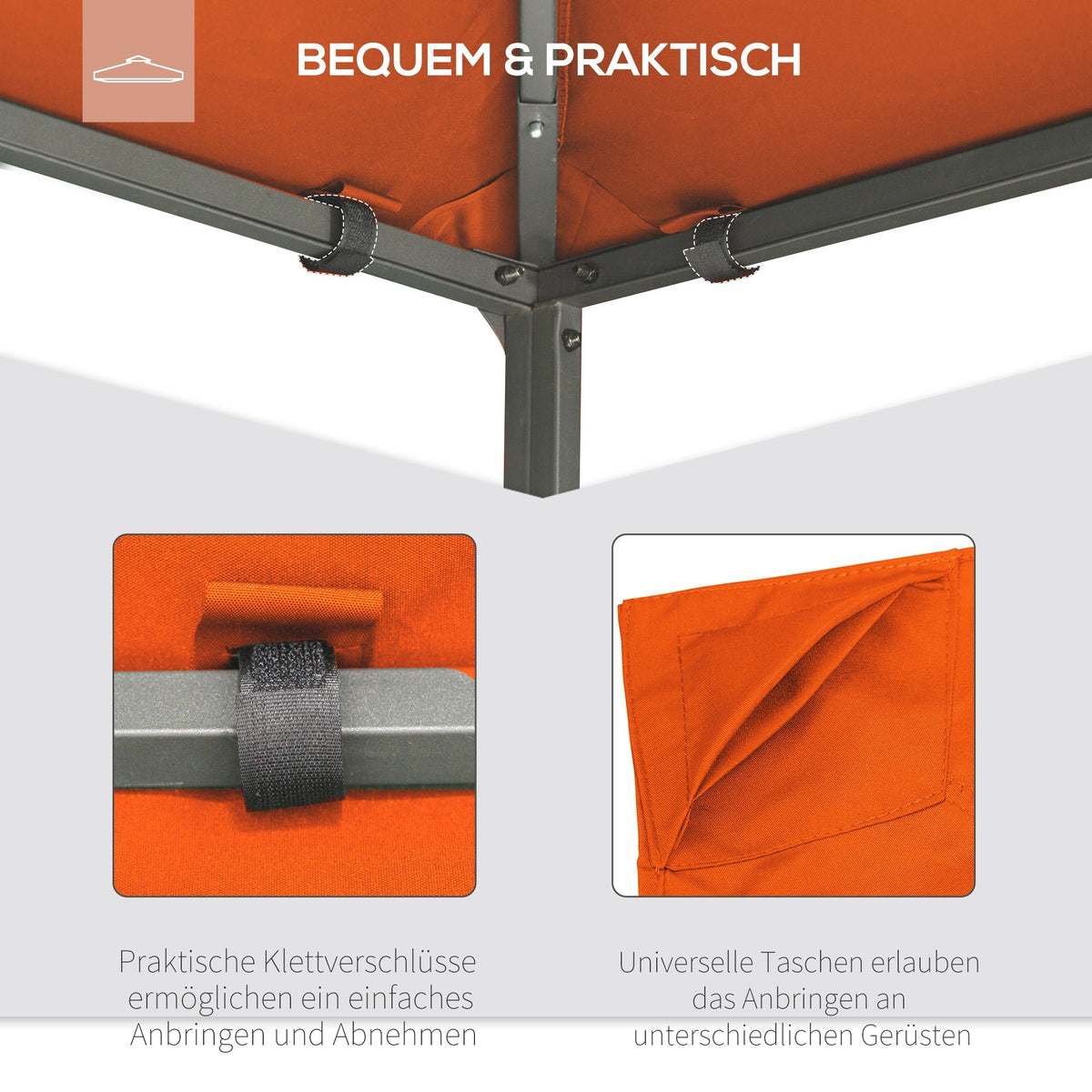 Replacement Roof Gazebo Sun Protection Cover Polyester Orange