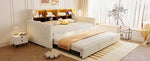 Upholstered Sofa Bed 90x190cm with Storage Headboard, LED and Charging Ports, Beige Velvet