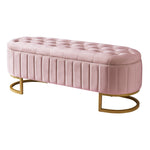 Storage Bench and Footstool with Storage Space, 120 x 40 cm, Pink Velvet Fabric