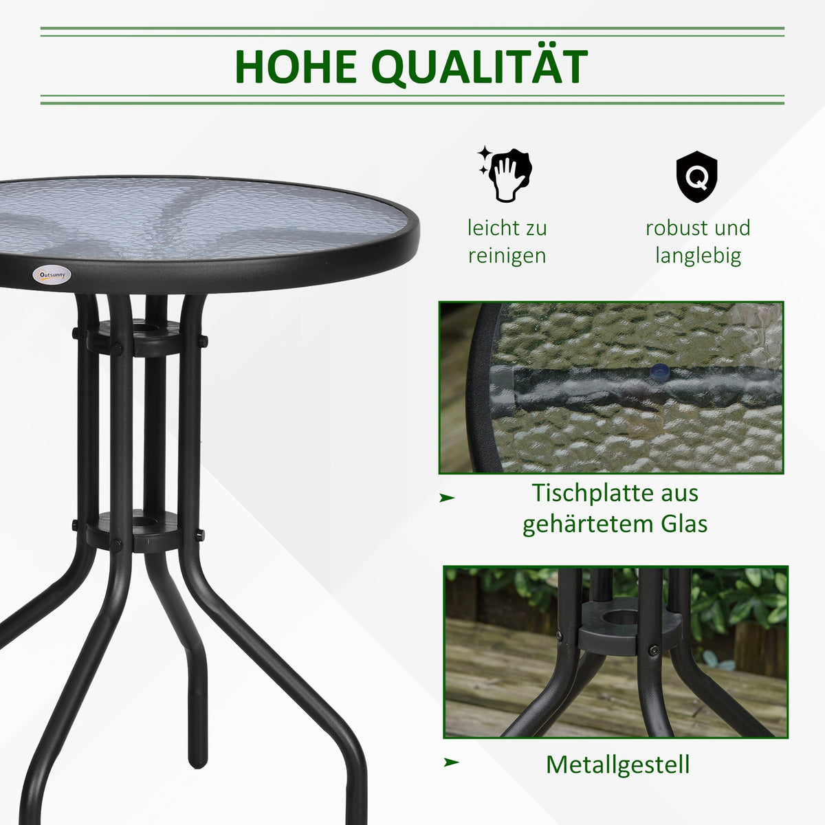 Round Garden/Balcony Table Ø60xH70cm Safety Glass Metal