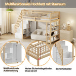 Loft Bed 90x200 High Fence Safety Design Storage Wardrobe, Solid Wood Color