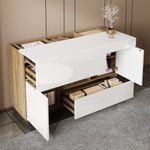 Sideboard, High-Gloss Display Cabinet with LED Lighting & Drawers, White