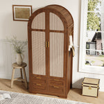 Modern Wardrobe with Curved Doors, Clothes Rail and Drawers, Walnut MDF