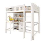 Loft Bed 90x200cm Storage Ladder Desk 3 Drawers, White