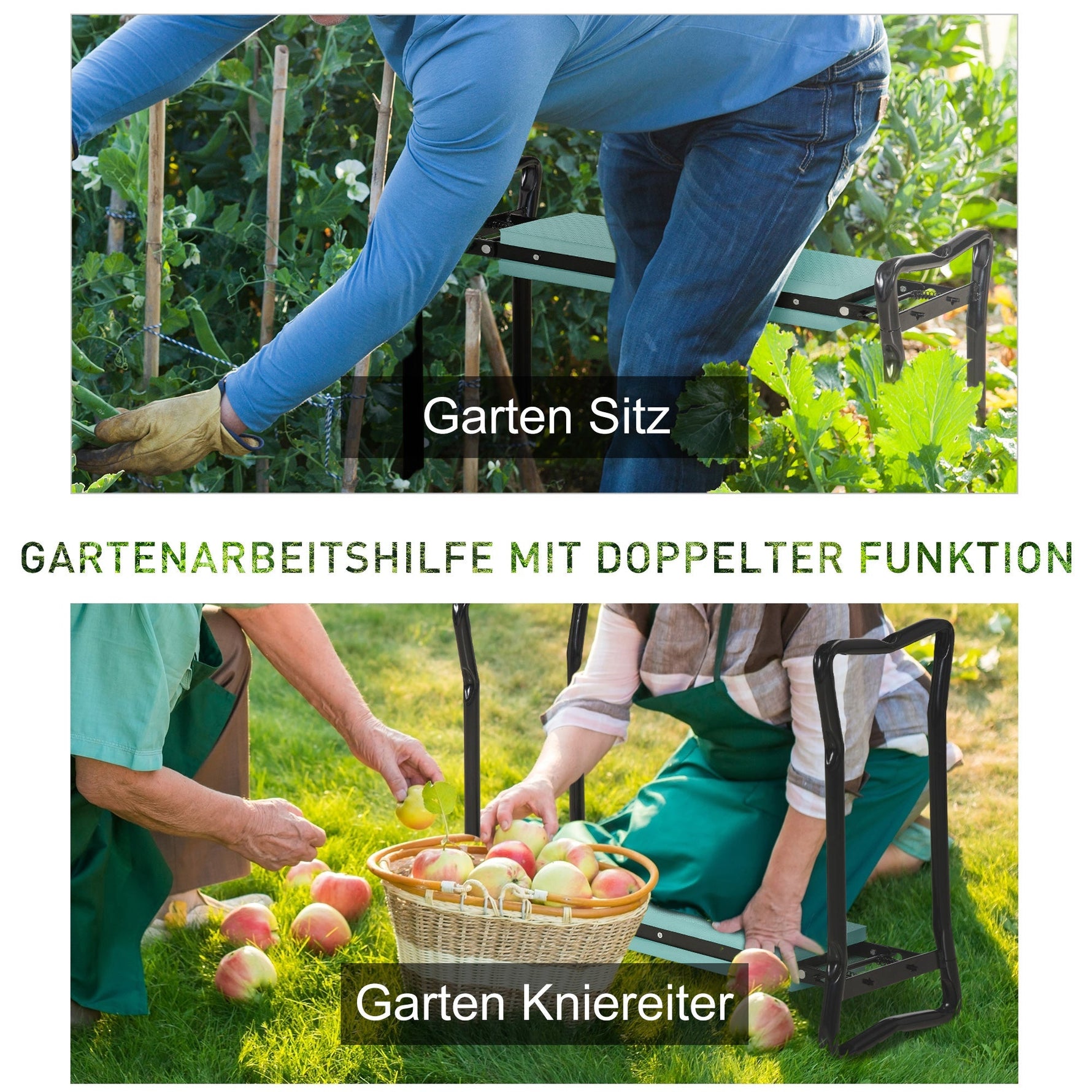 Gardening Kneeler, Foldable Stool, Kneeling Aid 150 kg, EVA Foam Steel, Dark Green