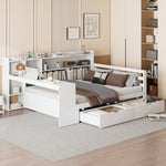Solid Wood Sofa Bed, 140x200 cm, with Desk, Bookshelf, Storage, Power Outlet, White