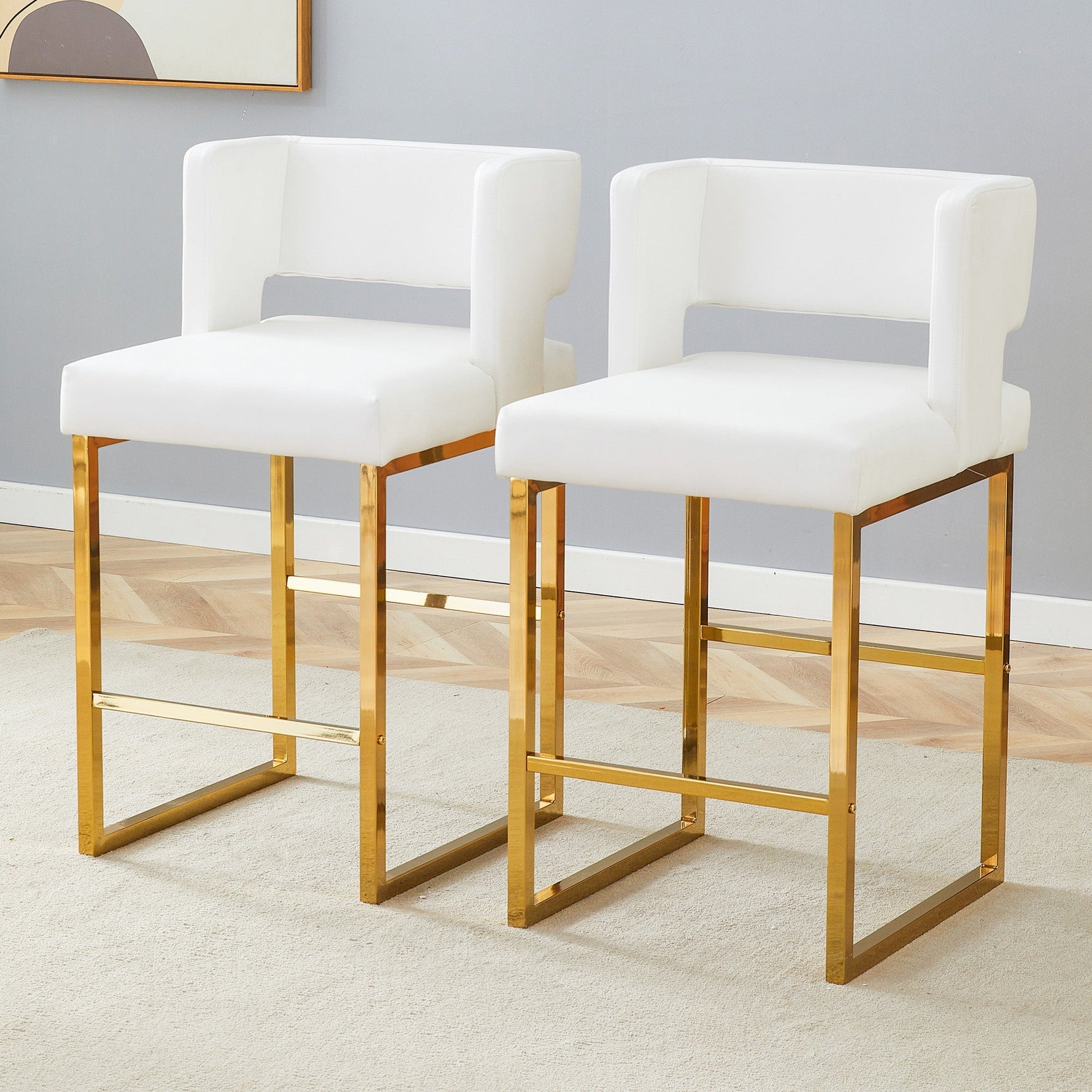 Bar Stools Set of 2 Nordic Style Square Gold Metal Legs