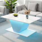 Coffee Table 100x50x46cm Special Shape LED High-Gloss White V-Shape