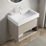 Wall-Mounted Bathroom Vanity Unit with Integrated Resin Basin and Storage, Light Oak wood Grain Color
