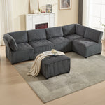 Modular Sofa 6-Seater Convertible U/L-Shape Sleeper Storage Pockets Corduroy Grey