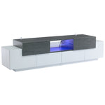 LED TV Cabinet, Entertainment Center with Glass Shelves, White+Gray