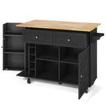 Kitchen Island Mobile Folding Worktop Wine Rack Storage - Black