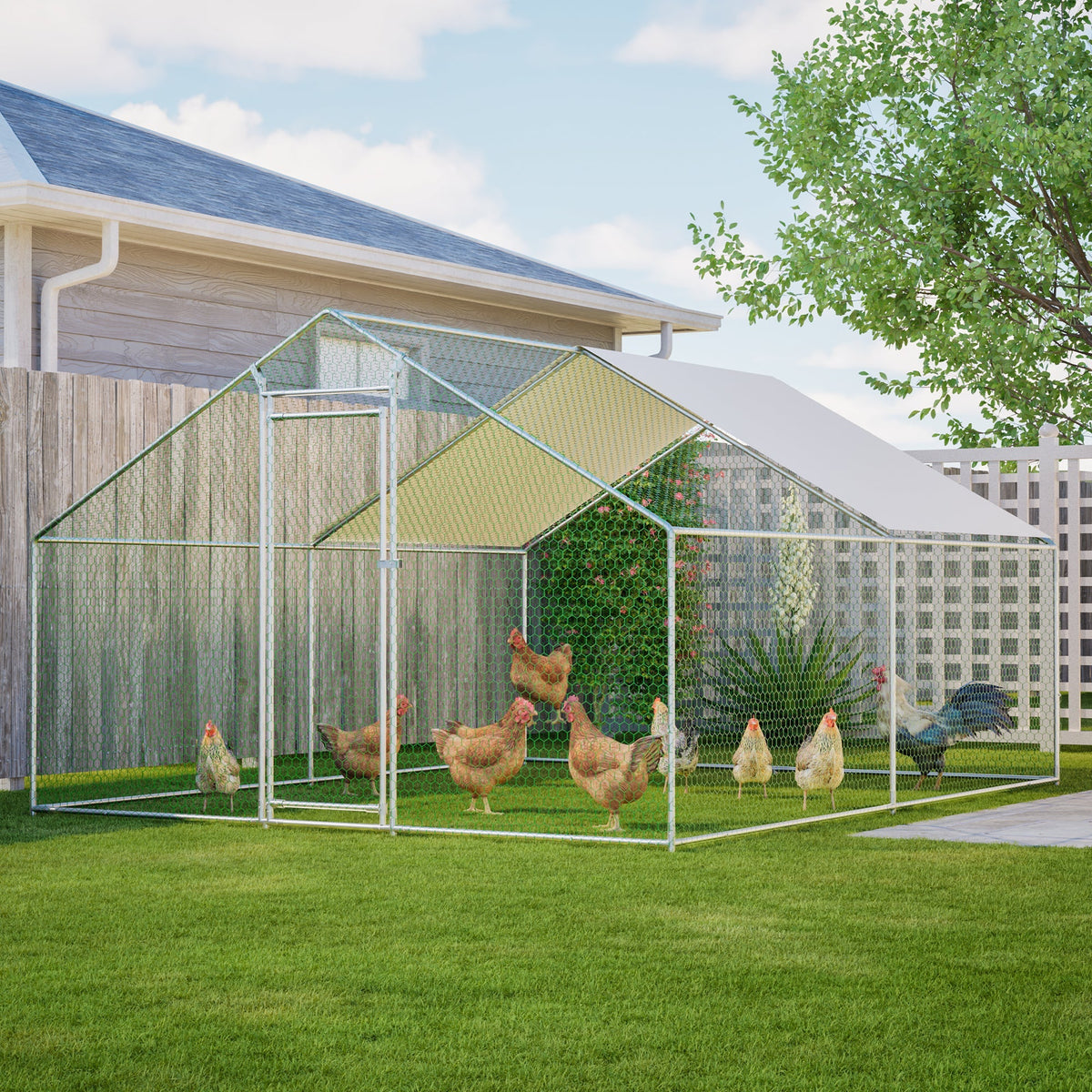 Aviary/Chicken Coop 3x4m Climbing Frame Roof Safety Lock - Metal