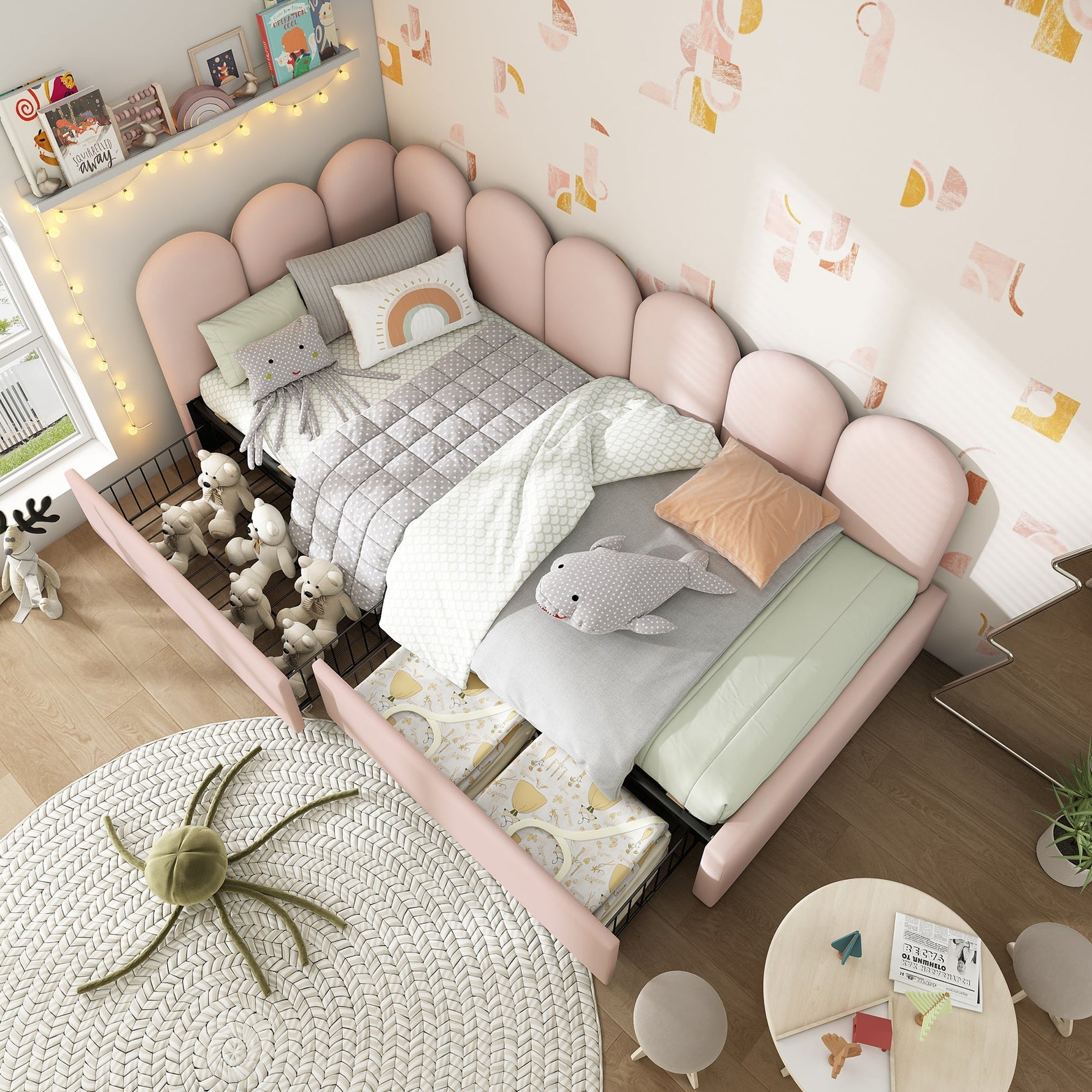 Upholstered Bed, Single with Drawers, Daybed, 90x190cm, Pink Velvet