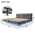 Upholstered Cloud Bed 180x200cm Hydraulic Storage LED, Grey Chenille