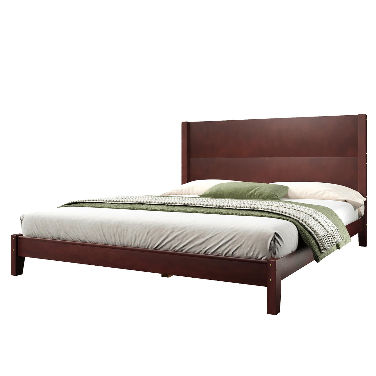 Platform Bed with Headboard and Slatted Base, 160x200cm, Brown