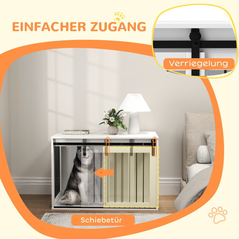 Dog Crate, Sliding Door Ventilation, Chipboard and Steel, White