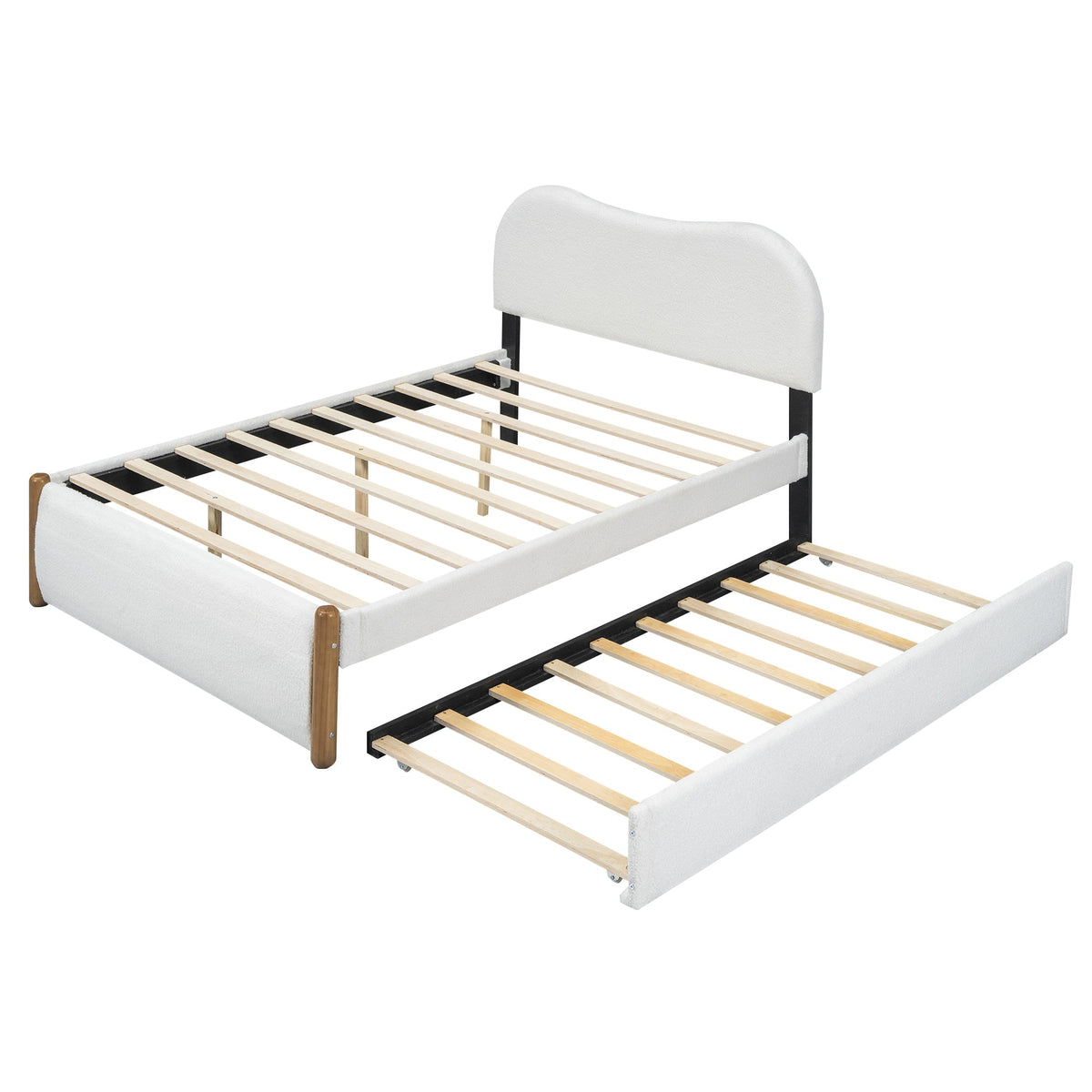 Upholstered Bed 140x200cm Pull-out Rollaway Bed - White