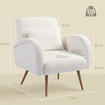 Upholstered Armchair, Padded with Lumbar Cushion and Metal Legs, Fleece, Cream White