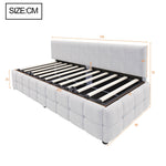 Upholstered Sofa Bed 90x200cm Hydraulic Storage Classic Check Pattern Light Grey Velvet