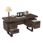 Simple Office Desk with Silent Drawer and File Drawer, 135 x 54 cm, Brown