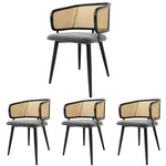 4 Dining Chairs - Rattan Back Velvet Cushion - Modern Style