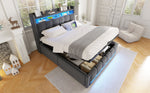 Upholstered Bed 140*200cm, LED & USB, Hydraulic Storage, Linen Fabric Grey
