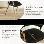 Set of 2 Dining Chairs Modern Minimalist Gold Metal Frame - Black PU Leather