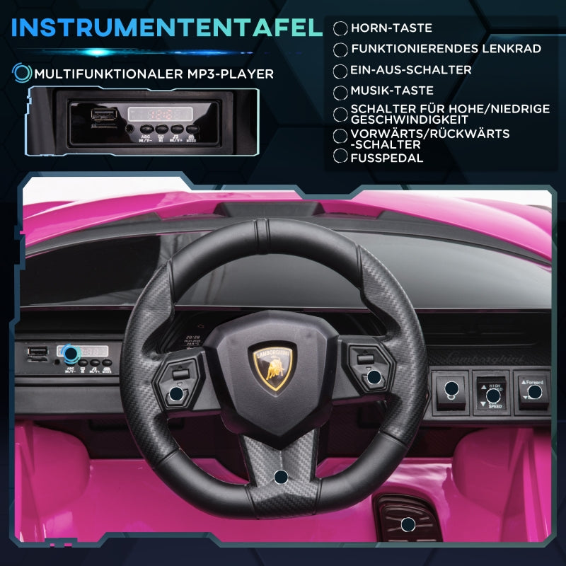 Lamborghini Children's Electric Car with Remote Control, 3-5 km/h for Ages 3-5, Pink