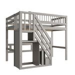 Solid Wood Children's Bed 90x200 with Storage Cabinet, Grey