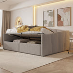 Upholstered Sofa Bed, 140x200cm Hydraulic Storage Slatted Frame Armrests, Light Grey Velvet
