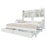 Extendable Wooden Sofa Bed with Storage Drawers & LED - White