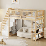 Loft Bed 90x200 High Fence Safety Design Storage Wardrobe, Solid Wood Color