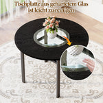 Round Table Set Modern Minimalist 100cm 4 Armchairs - Black/Light Grey PU
