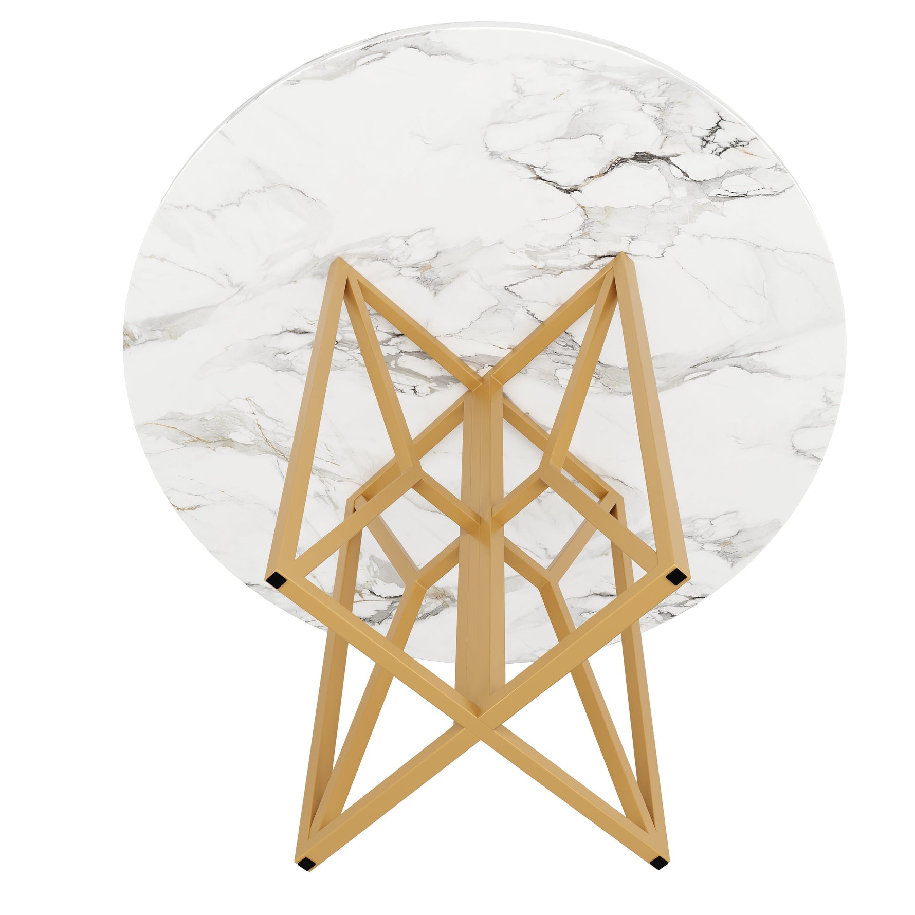Round Dining Table 80cm 4-6 Seater Gold Legs - Marbled MDF