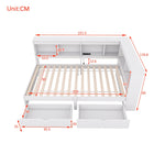 Daybed Sofa Bed 90x200cm 2 Drawers Power Outlet USB - White Chipboard