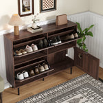 Narrow shoe cabinet with 3 flaps and pet toy storage, for hallway use