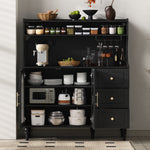 Tall Cabinet Bar Storage with Sockets, Wine Rack & Adjustable Shelves - Black