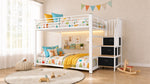 Bunk Bed 140x200 cm with Stairs, Storage & LED Light, White Metal