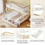 Bunk Bed, Children's with Drawers & Ladder, Pine+MDF White+Natural