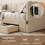 Upholstered Daybed Sofa Bed 90x200cm Extendable with 2 Drawers Storage USB Port beige chenille
