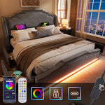 Upholstered Bed 180x200, Double Bed with 4 Drawers, LED and USB-C, Grey Velvet