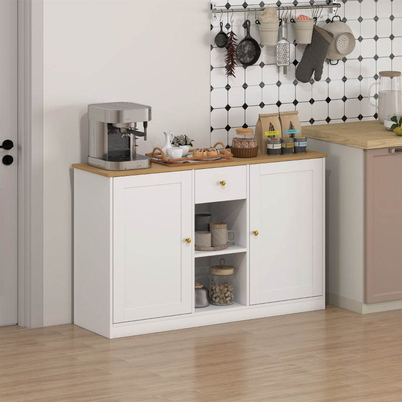 Sideboard Storage Cabinet with Drawer, 2 Doors, 2 Open Shelves, White