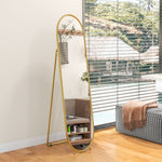 Full-Length Mirror, Oval Standing Wall with Stand, Metal Gold